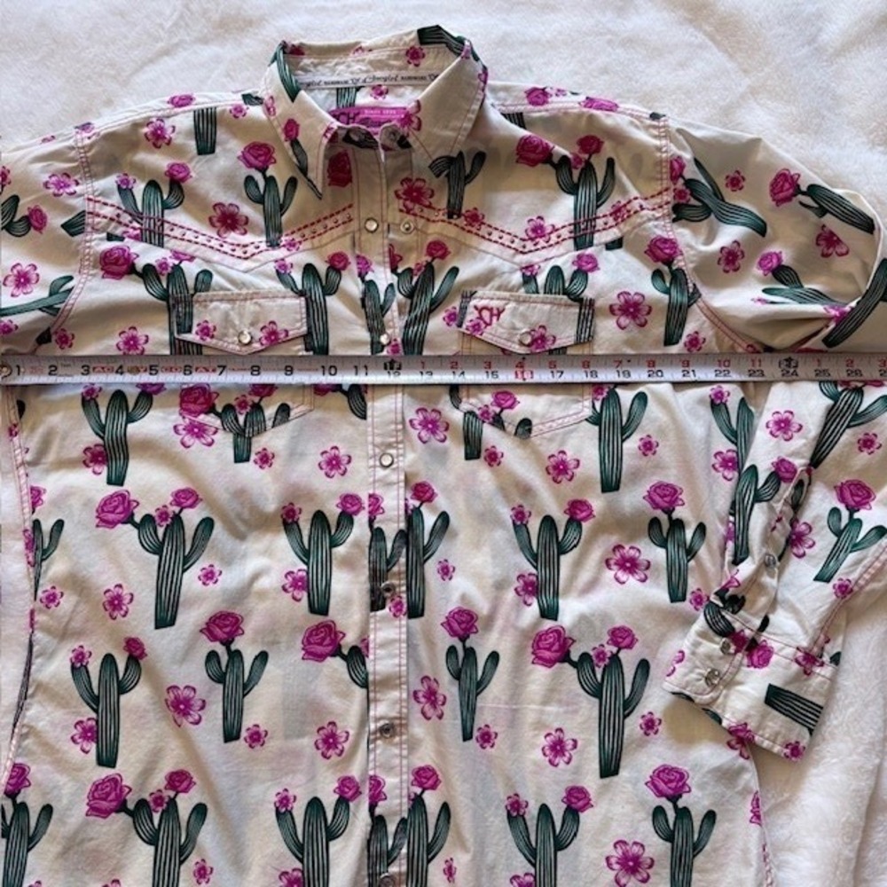 Cowgirl Hardware Cactus Floral Pearl Snap Western Shirt Pink Rhinestone Womens L - Picture 4 of 9